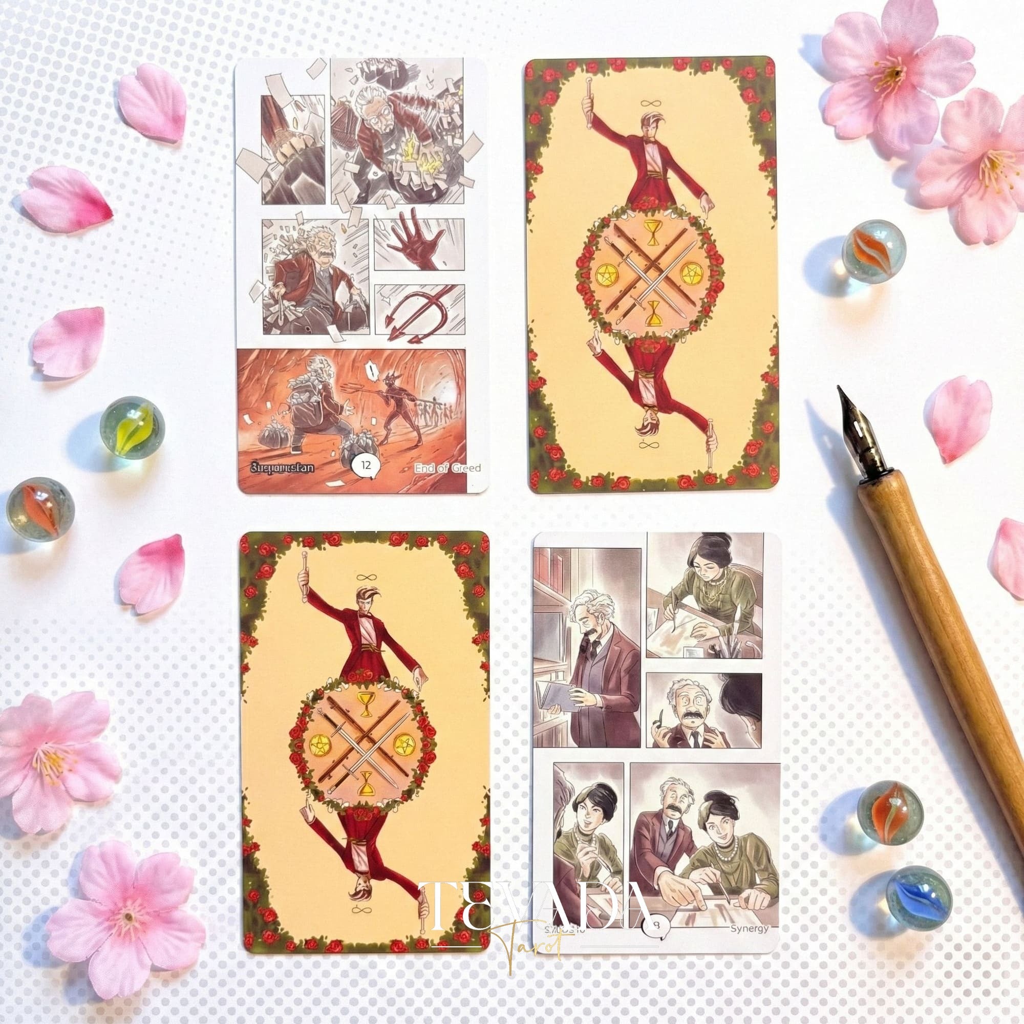 Manga Tarot Deck featuring funny Japanese comic style art for beginner friendly divination and healing.