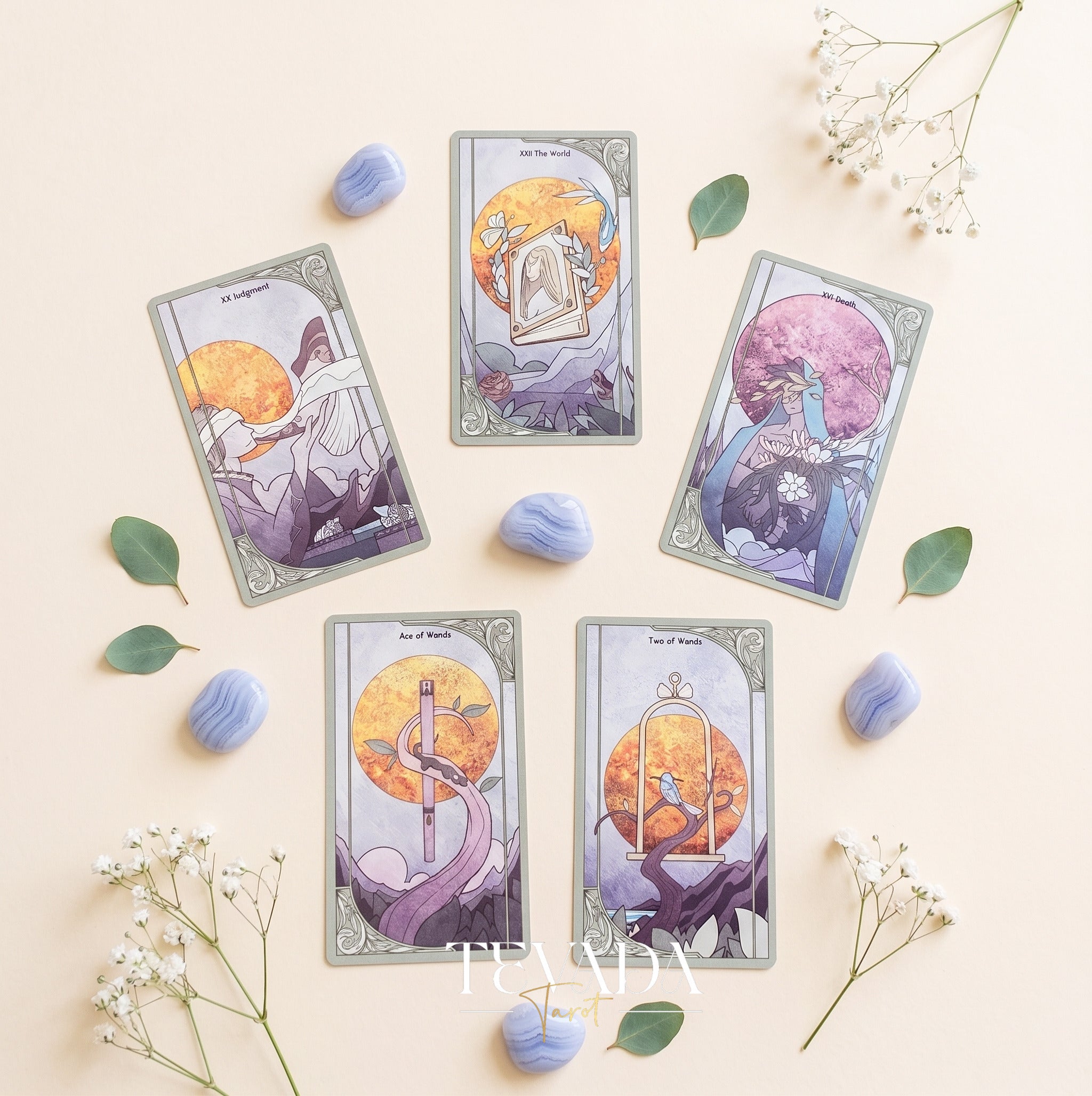 Morning Mist Tarot Deluxe stained glass indie tarot cards with gold holographic edges for gentle shadow work and healing.
