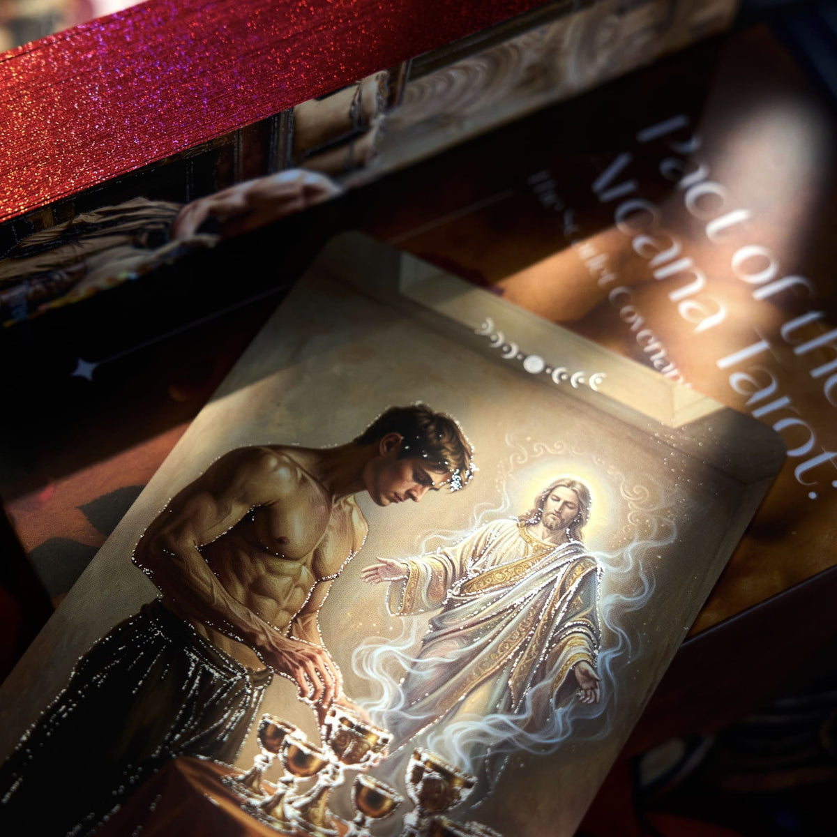 Macro view of the Pact of the Arcana Tarot deck&