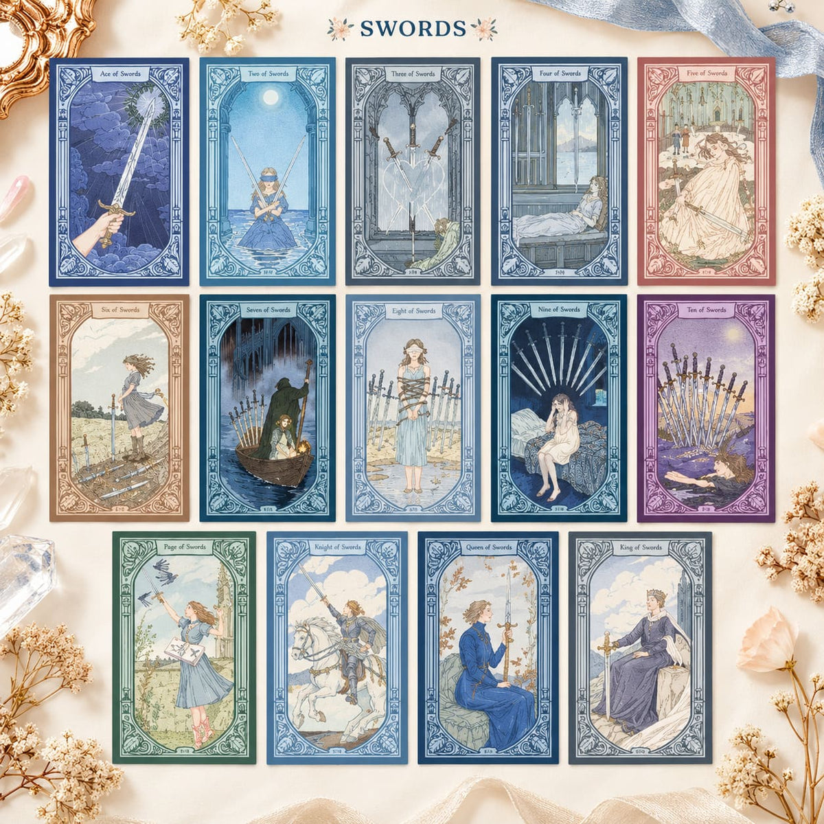 Petal Fall Psalms Tarot Deck floral boxes in pink and cream for reflective readings
