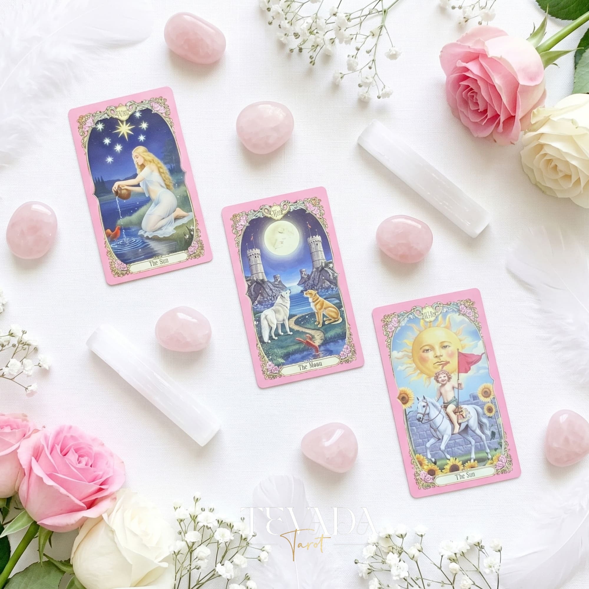 Renaissance Fantasy Tarot DELUXE pink fine art indie tarot deck with rose gold edges for inner child healing.