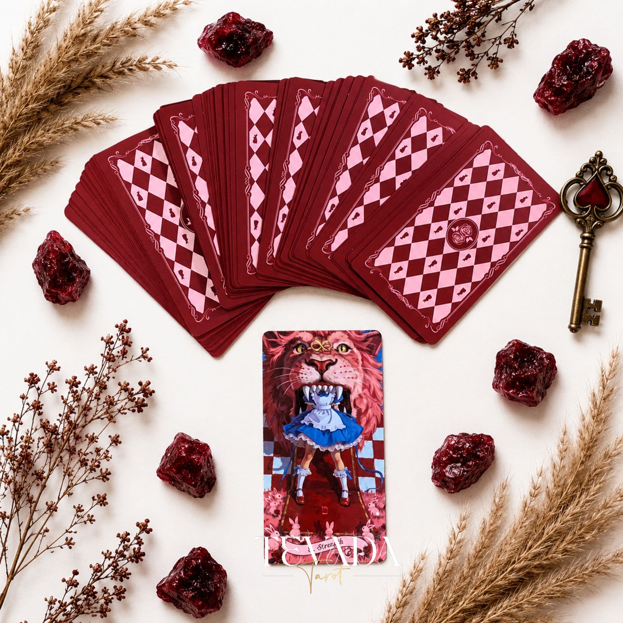 Scarlet Alice Tarot Deck DELUXE gothic indie tarot deck with glitter red edges for shadow work and inner reflection.