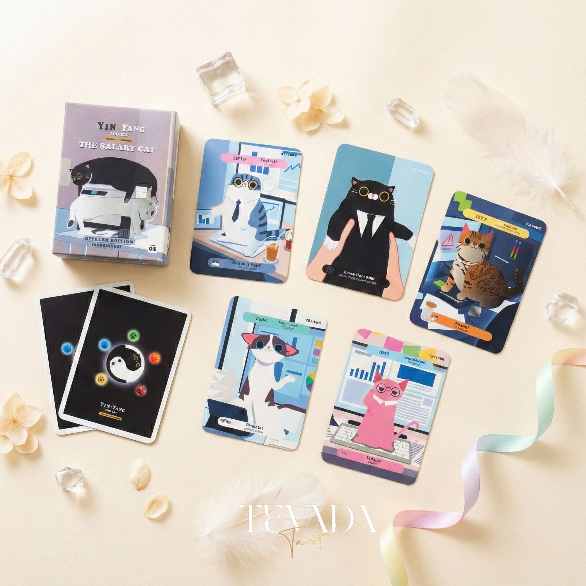 The 1000 Cats Oracle Decks featuring funny cartoon art and pocket size cards for lighthearted divination