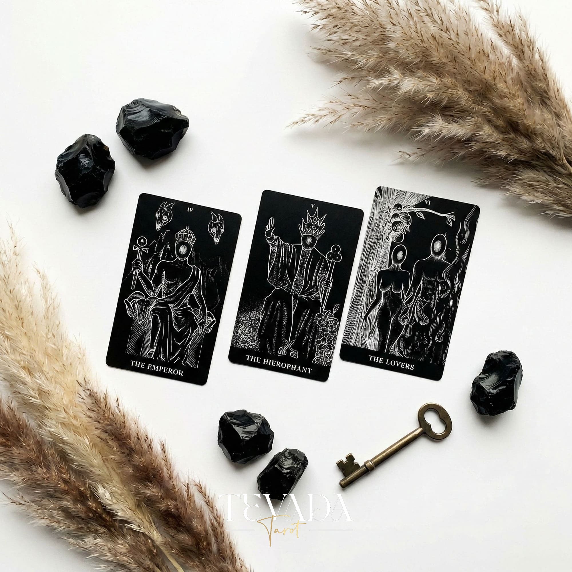 The Arrival Tarot Deck black and white Indie Tarot Deck with black holographic edges for deep shadow work and self reflection.(