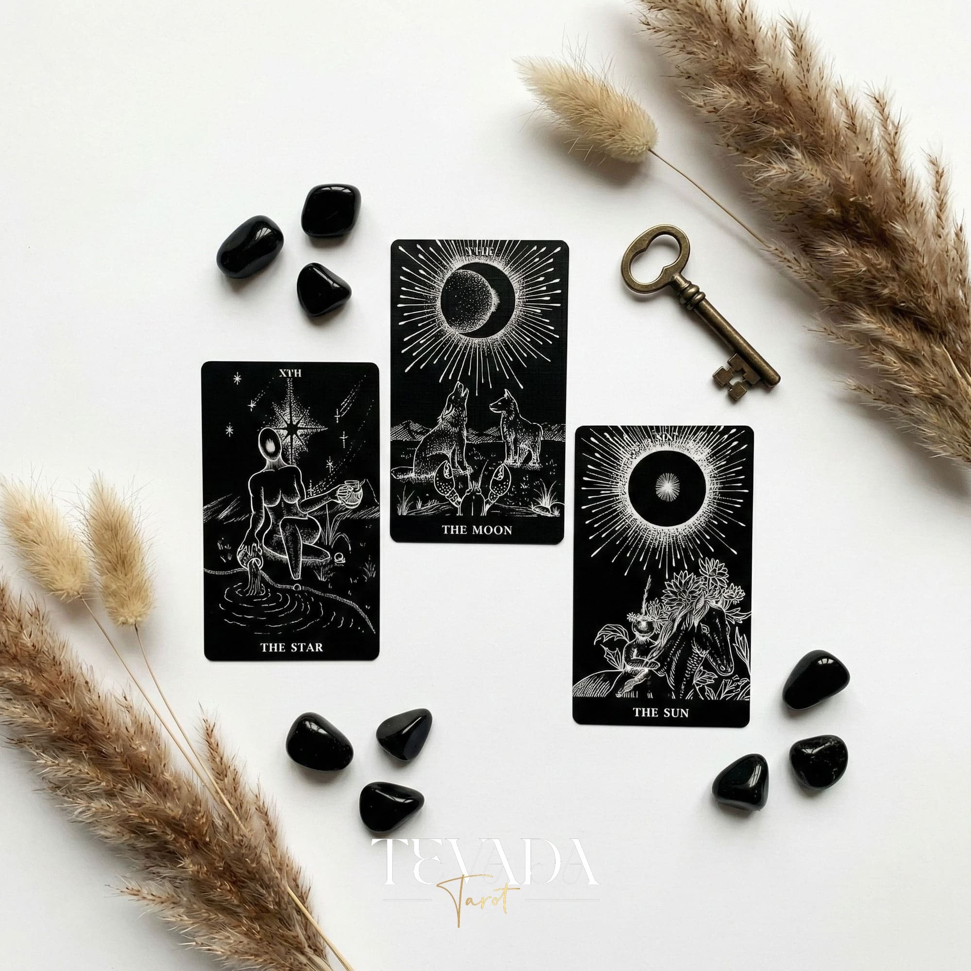 The Arrival Tarot Deck black and white Indie Tarot Deck with black holographic edges for deep shadow work and self reflection.(