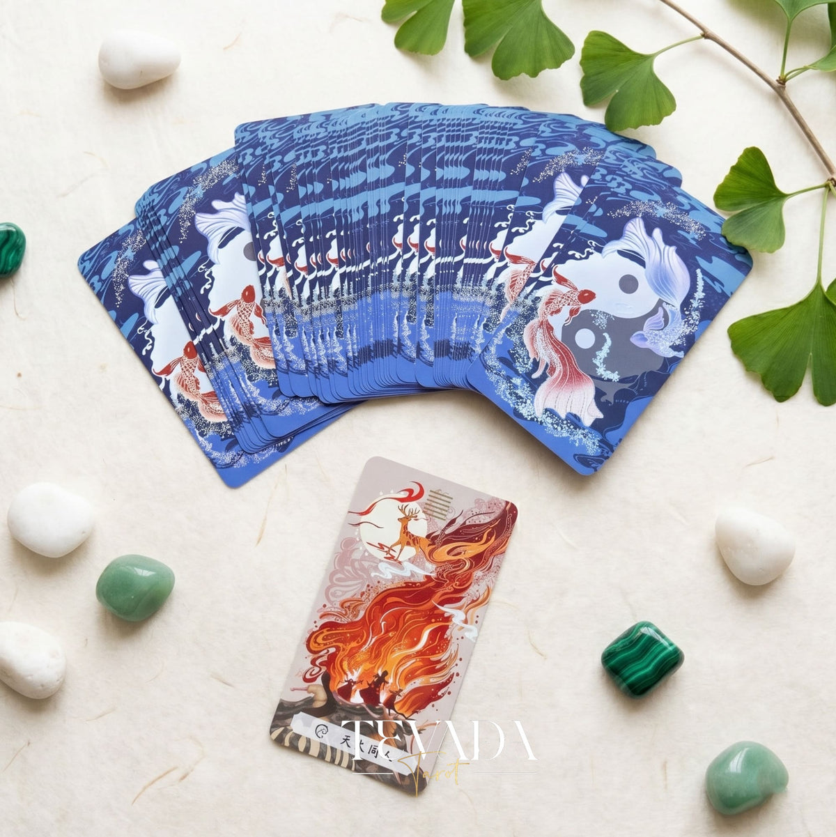 The Card of Changes I-Ching Oracle traditional Chinese painting indie deck with gold stamping for daily reflection.