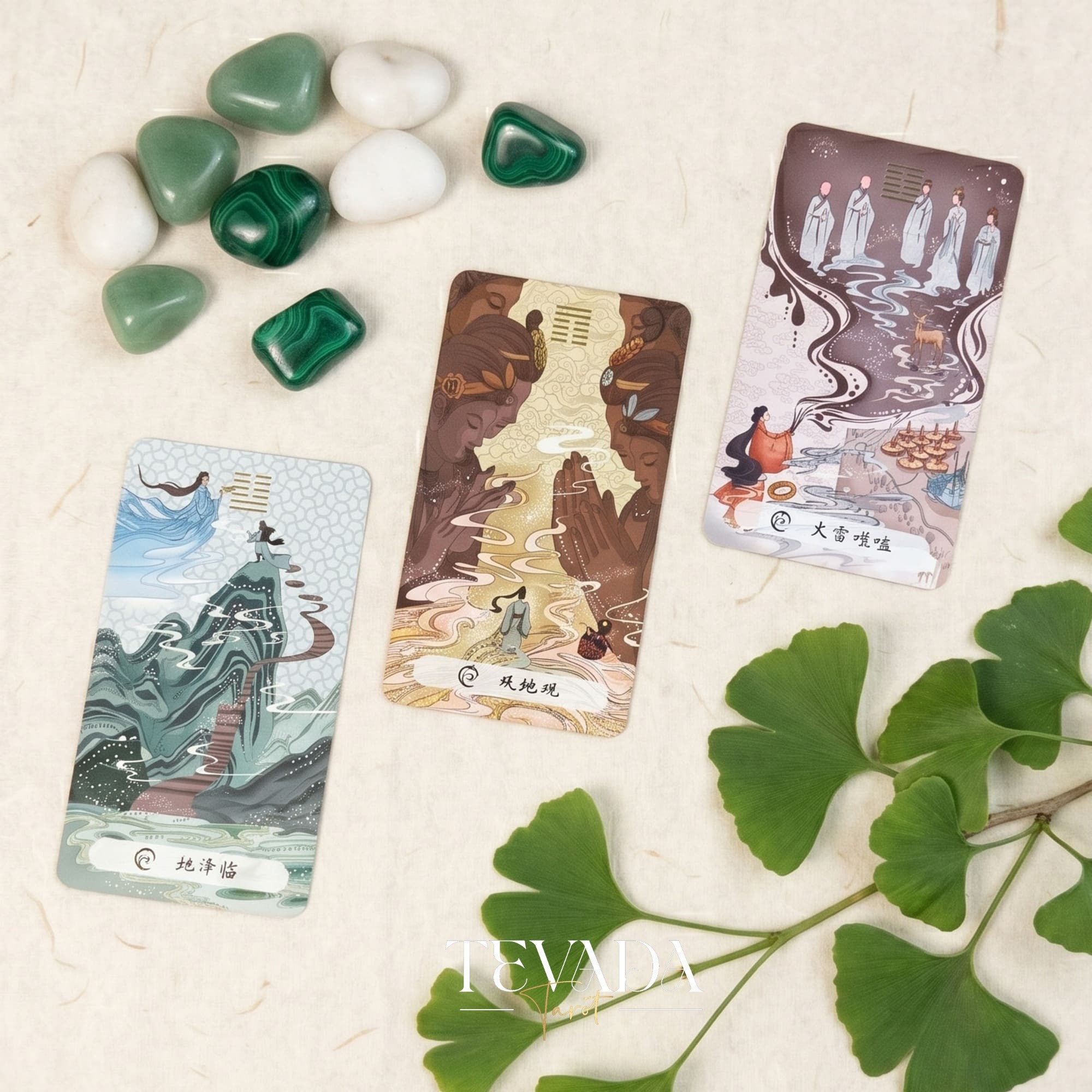 The Card of Changes I-Ching Oracle traditional Chinese painting indie deck with gold stamping for daily reflection.