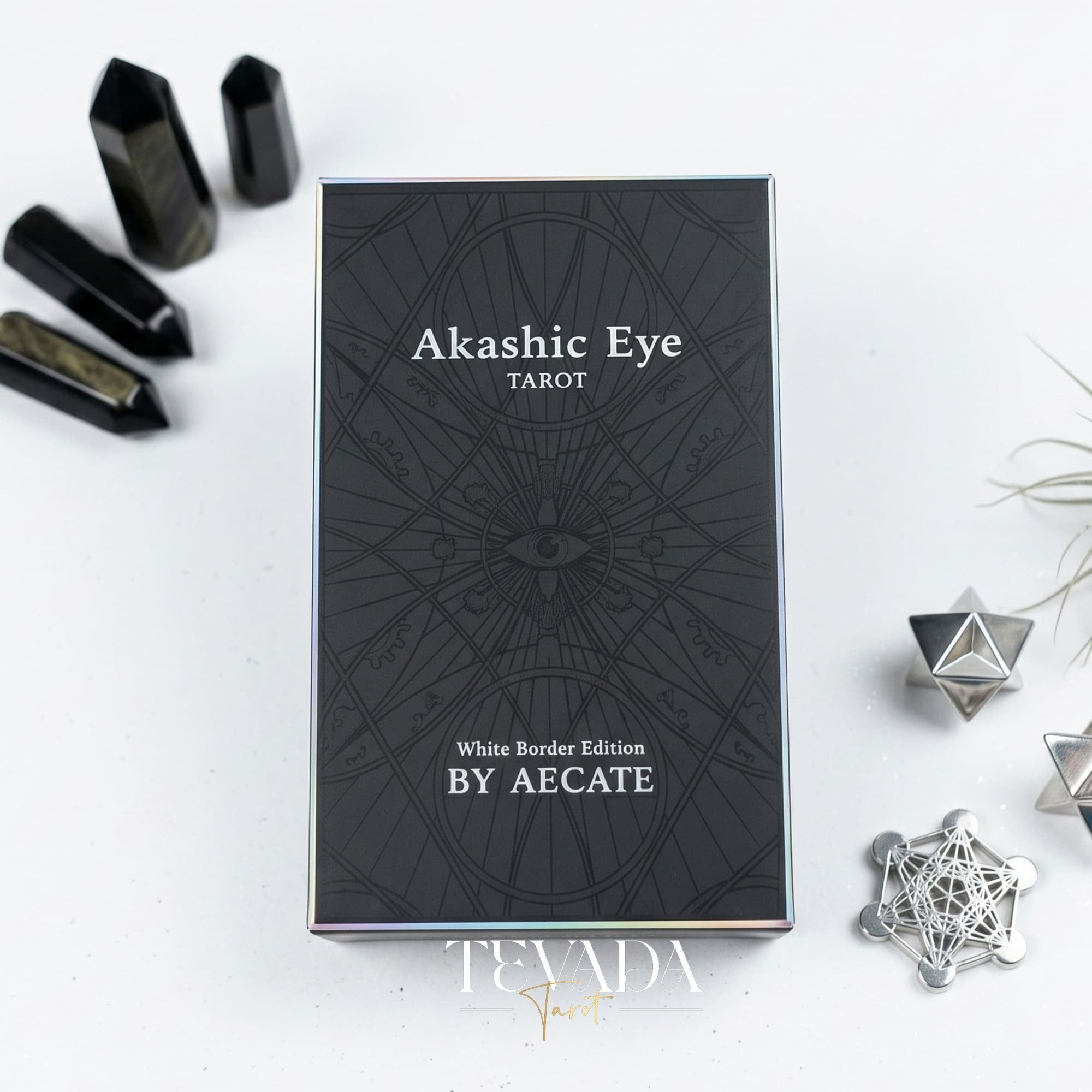 Akashic Eye Tarot old-school cartoon indie tarot deck with esoteric symbols for shadow work and daily reflection.