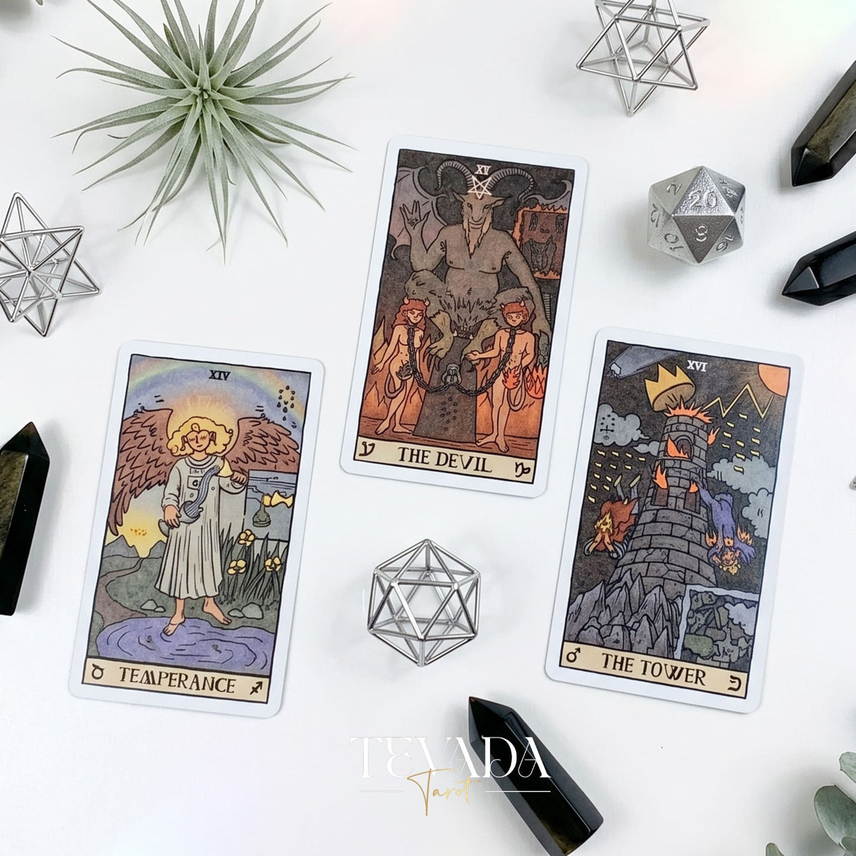 Akashic Eye Tarot old-school cartoon indie tarot deck with esoteric symbols for shadow work and daily reflection.