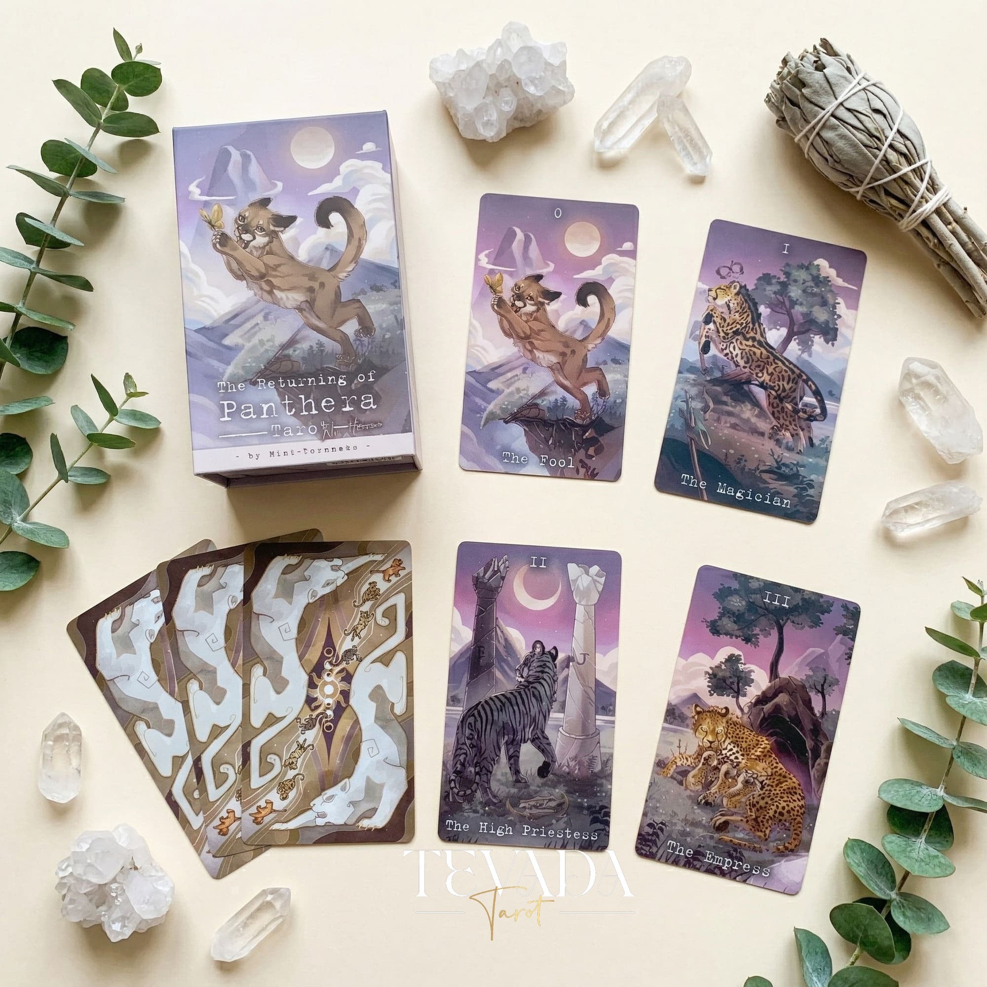 The Returning of Panthera Tarot 2026 Ver whimsical feline Indie Tarot Deck for daily ritual and deep self-reflection.