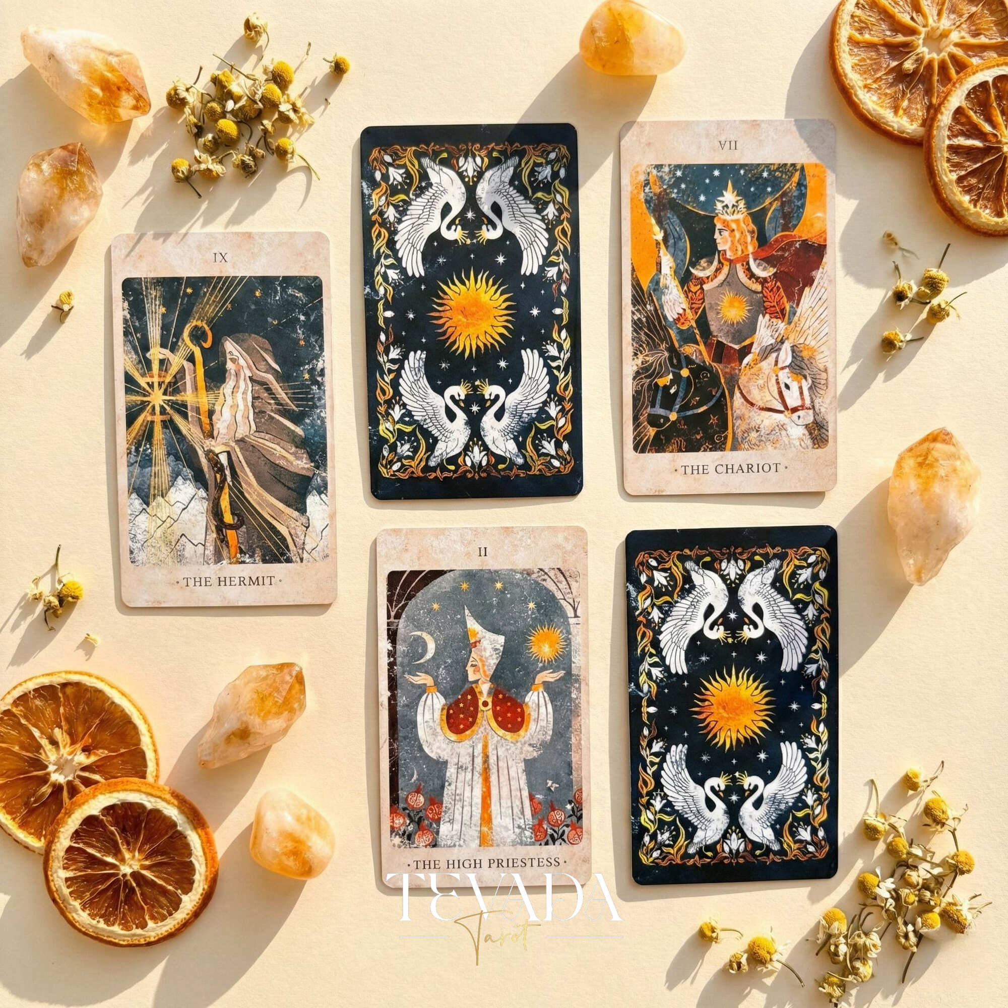The Solar Kingdom Tarot featuring medieval woodcut art style and sun motifs for intuitive divination