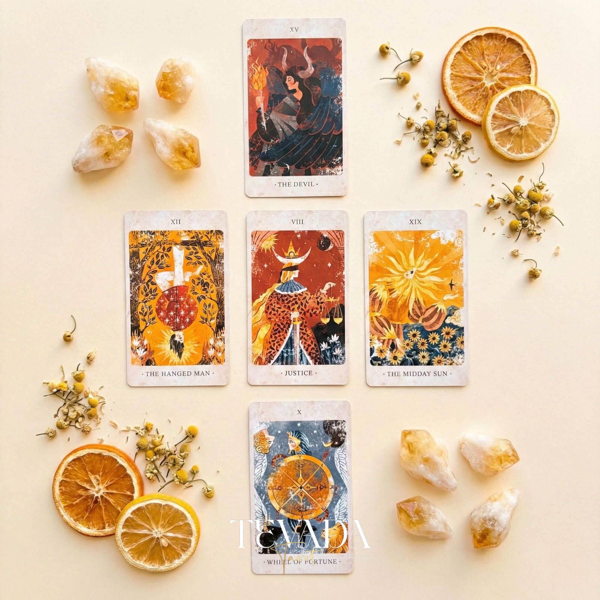 The Solar Kingdom Tarot featuring medieval woodcut art style and sun motifs for intuitive divination