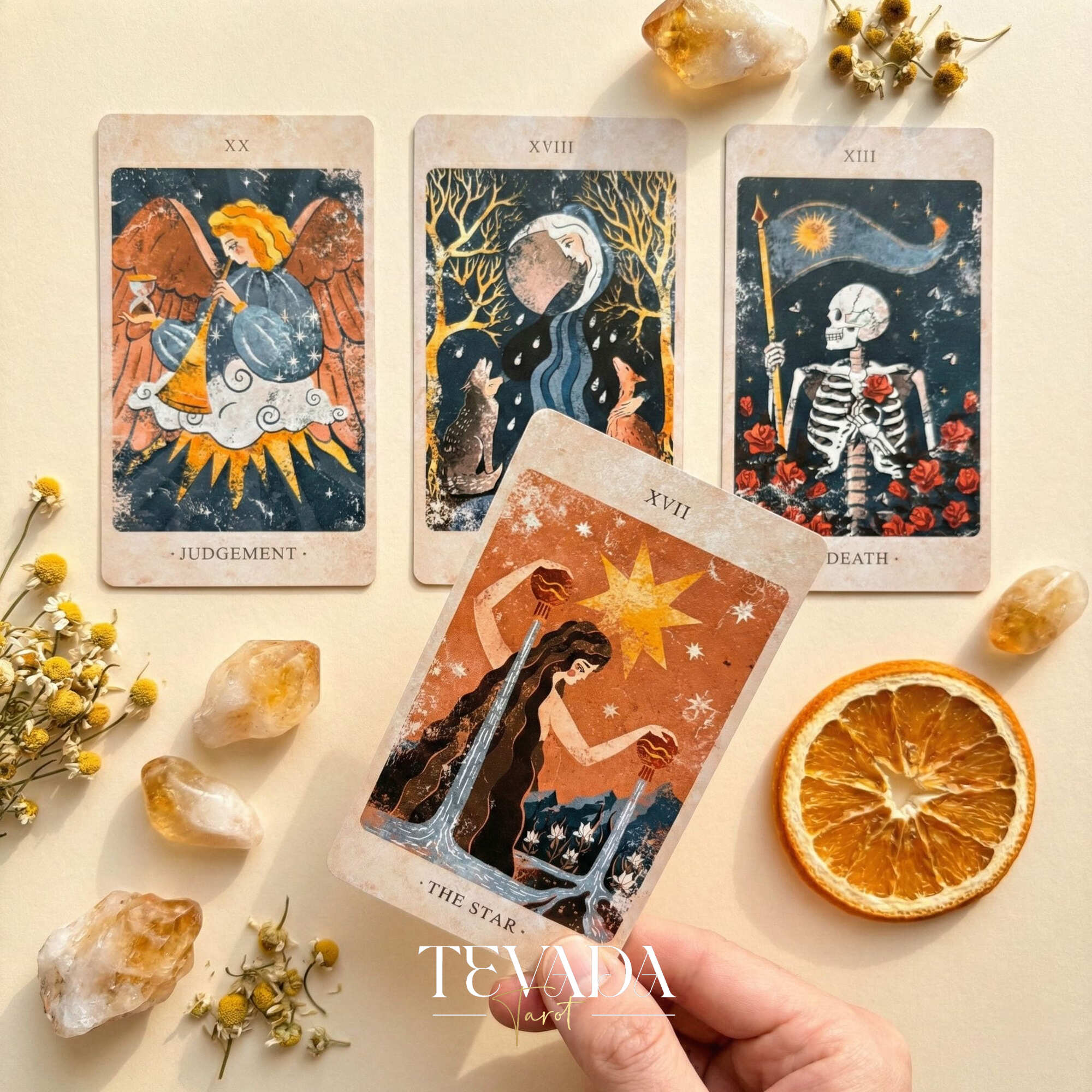 The Solar Kingdom Tarot featuring medieval woodcut art style and sun motifs for intuitive divination