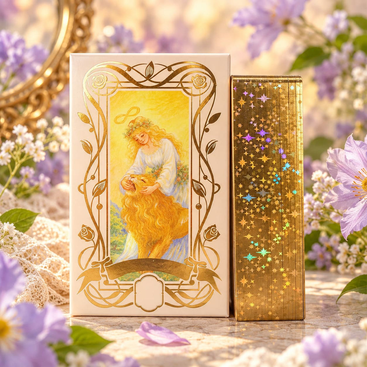 The Tenderness Tarot DELUXE Edition pastel pencil-style cards with floral motifs for reflective readings.