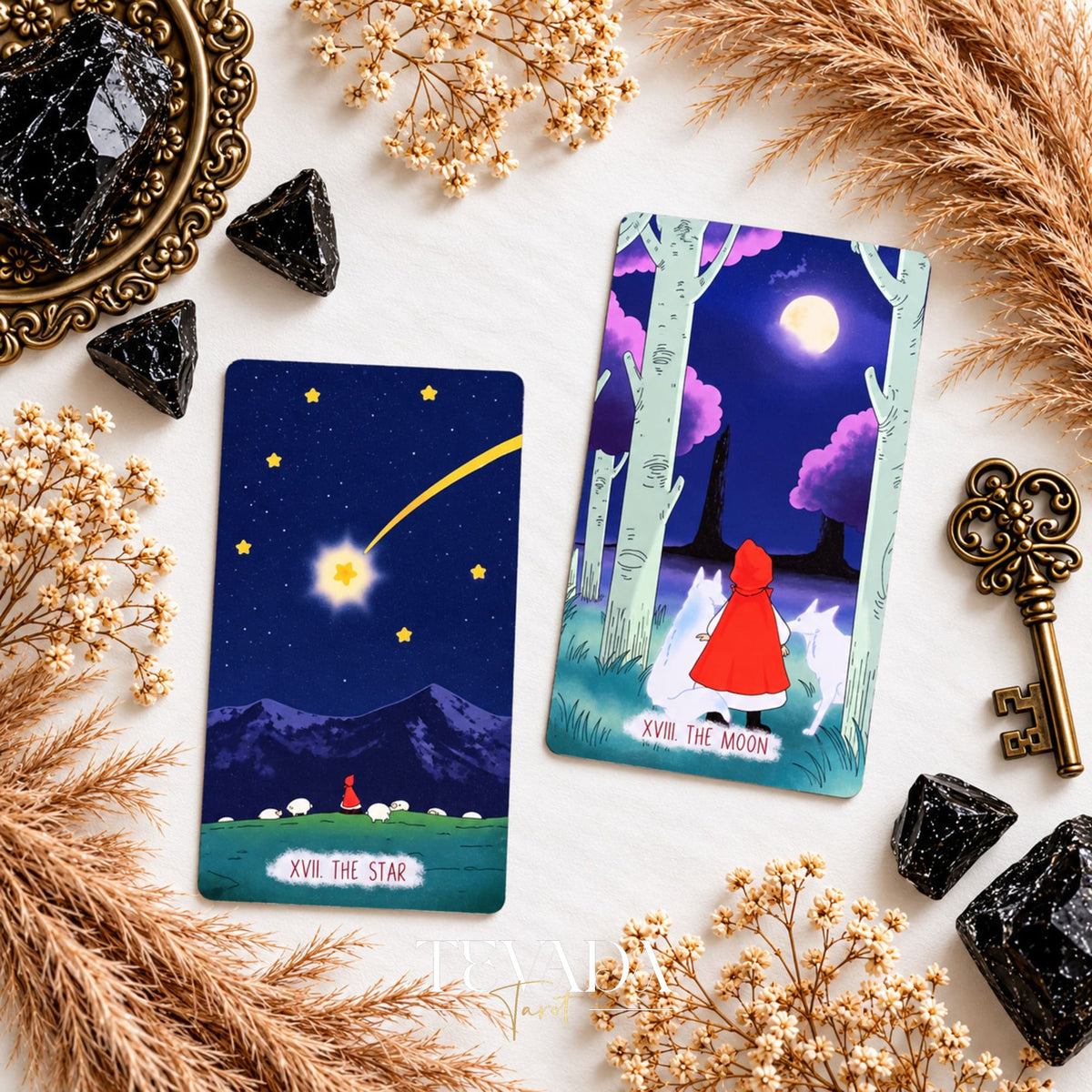 The Star and Moon cards from The Verdant Hollow Tarot