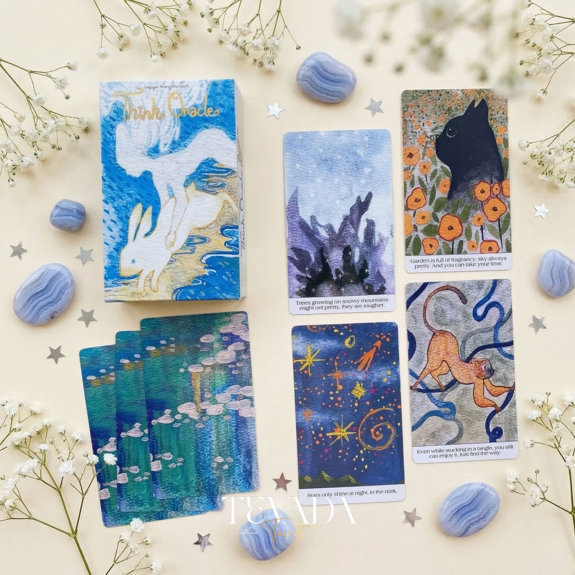 Think Oracle Deck whimsical hand-drawn Indie Oracle Cards for shadow work and inner child healing.