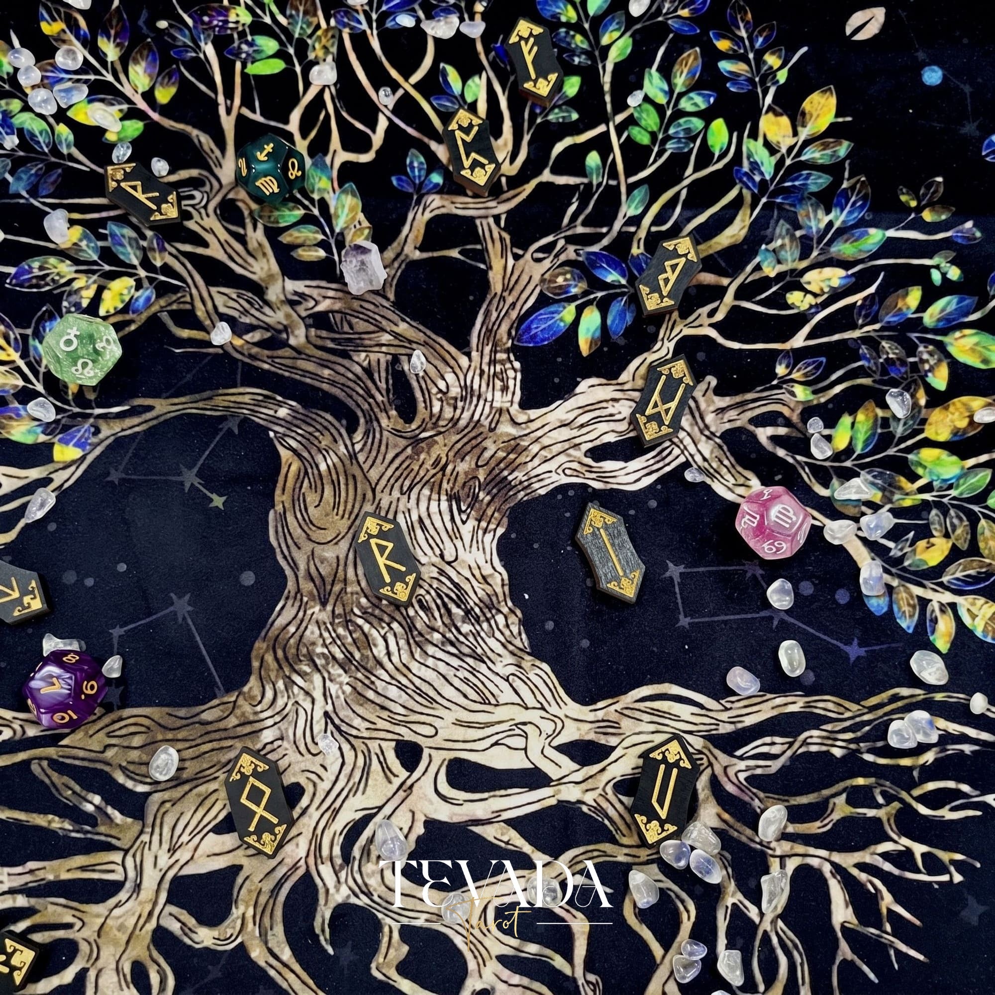 Tree of Life Altar Cloth and Tarot Pouch in dark crushed velvet for sacred space decor and psychic energy protection.