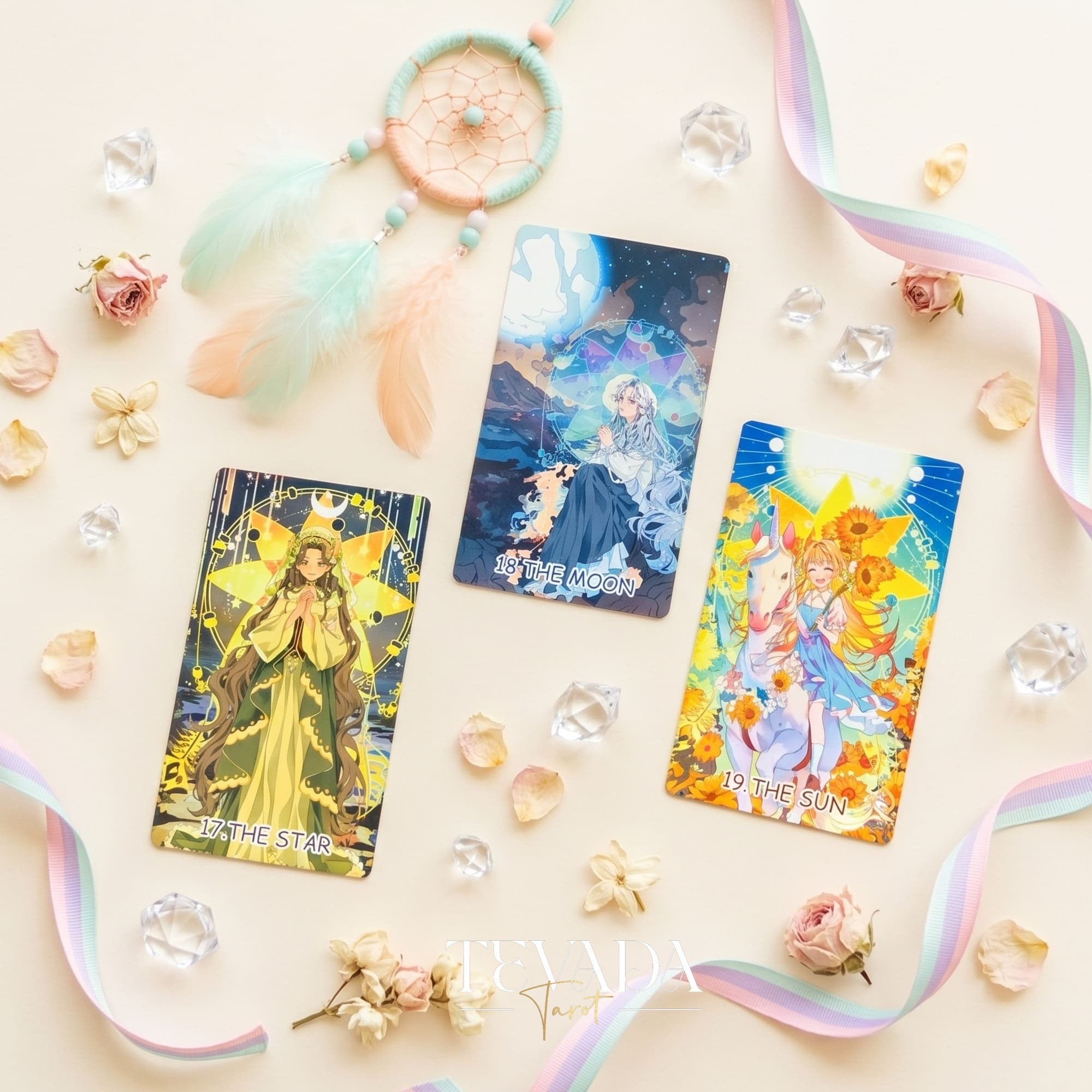 Whispers of Dream Catching Tarot Deck ULTRA Edt ACG fantasy indie tarot deck with metallic purple edges for inner healing.