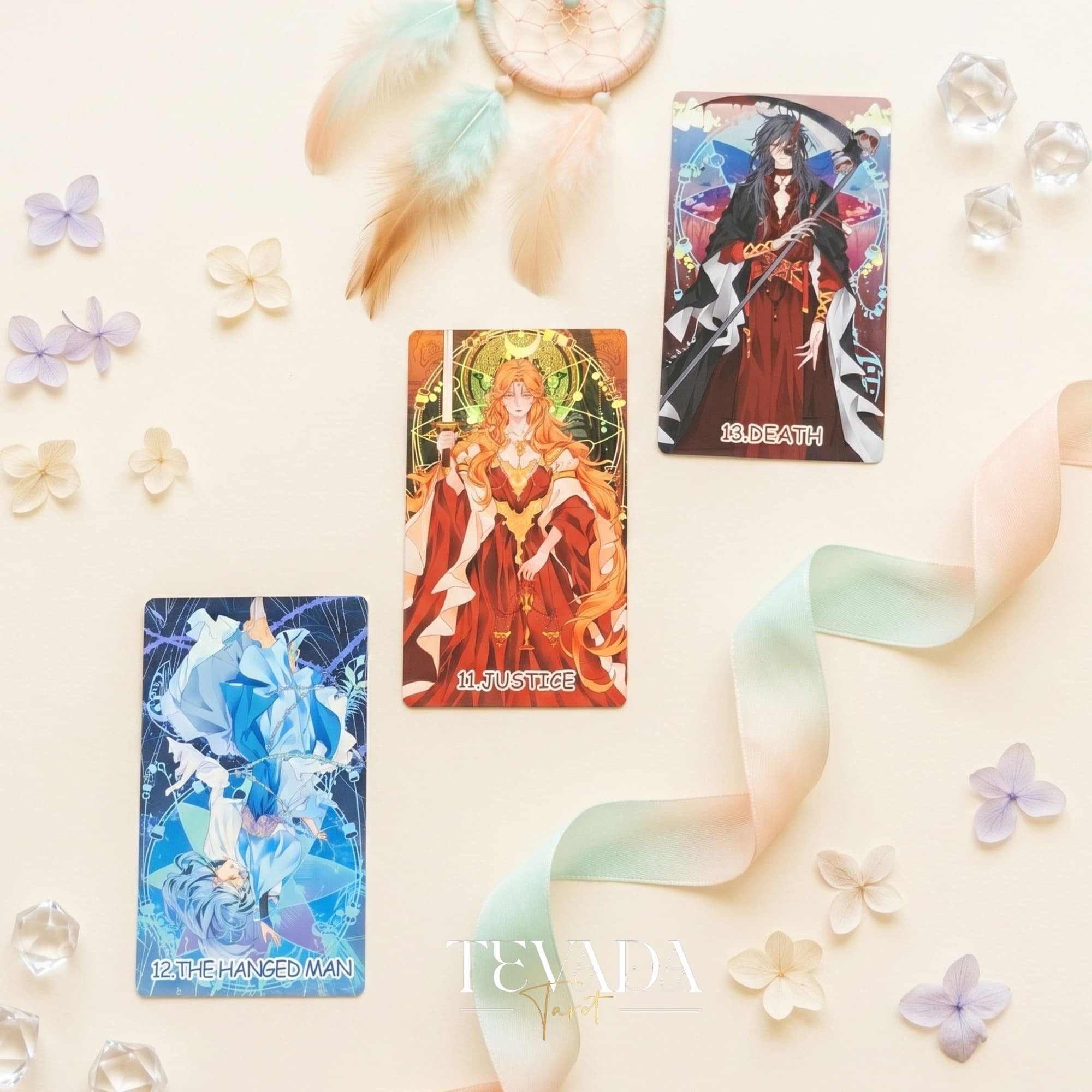 Whispers of Dream Catching Tarot Deck ULTRA Edt ACG fantasy indie tarot deck with metallic purple edges for inner healing.