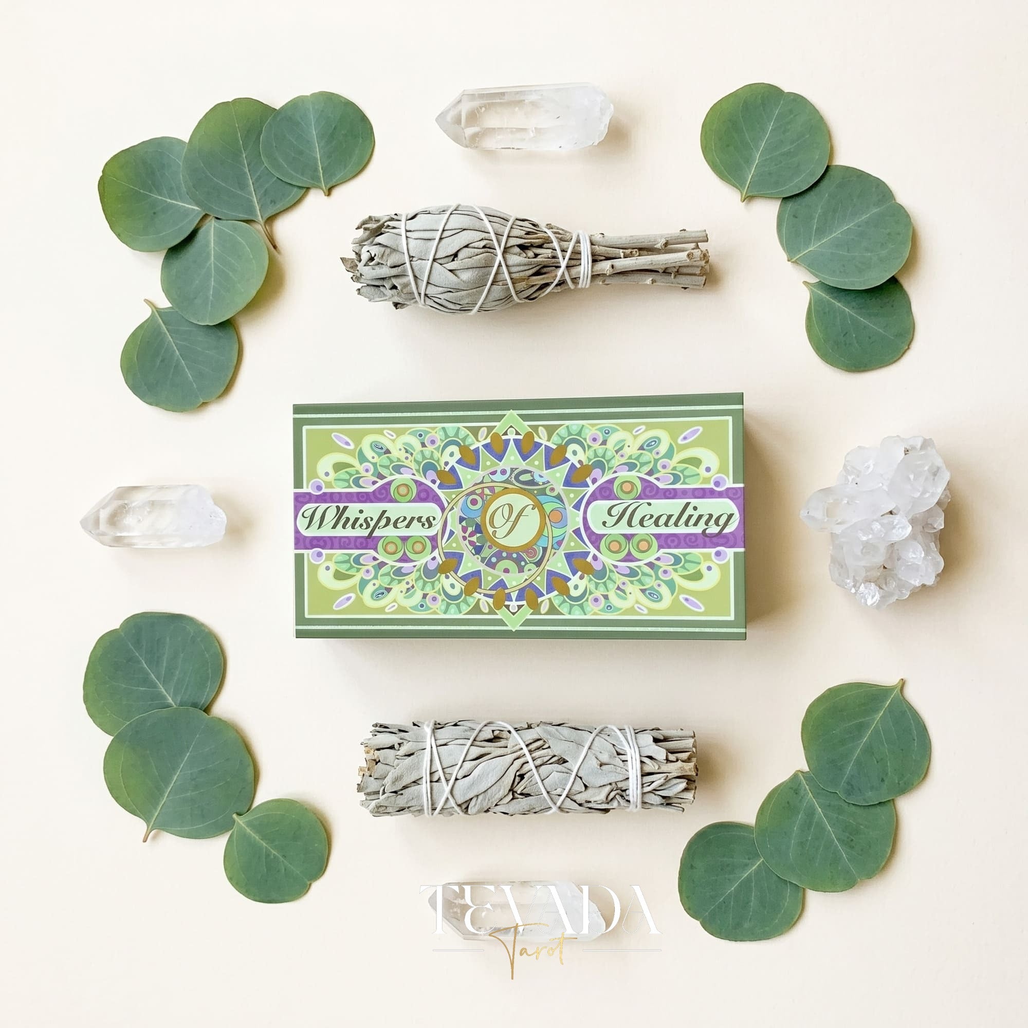Whispers of Healing Tarot Deck Art Nouveau indie tarot deck with gold foil edges for gentle inner child healing.