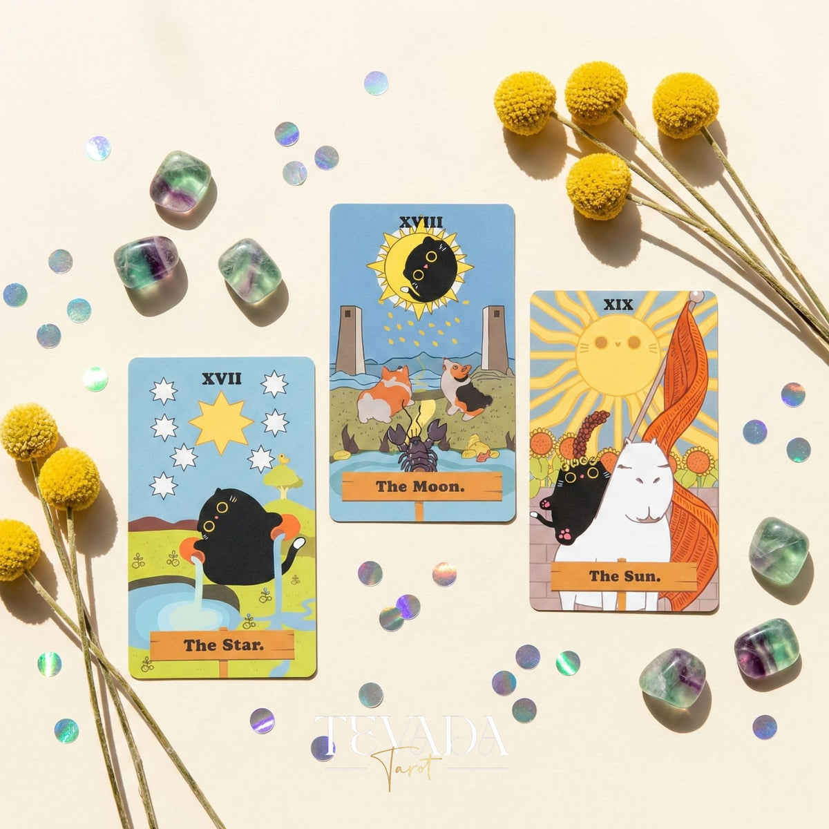 Yin Universe Tarot mignon chat noir Indie Tarot Deck avec bords holographiques noirs pour la divination débutant et le rituel quotidien.