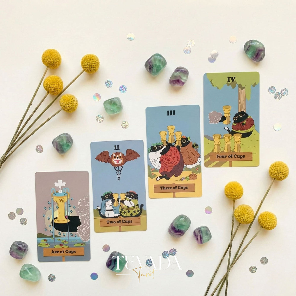 Yin Universe Tarot mignon chat noir Indie Tarot Deck avec bords holographiques noirs pour la divination débutant et le rituel quotidien.