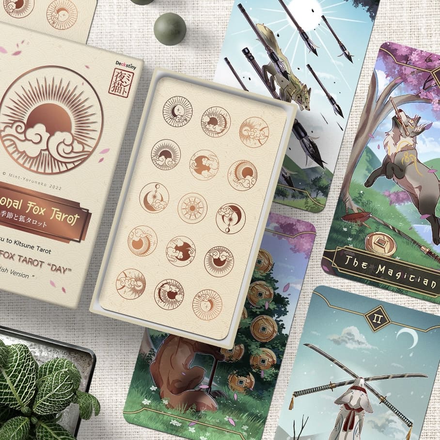 Seasonal Fox Tarot BRONZE Day Ver. | Japanese Sacred Animal | Asian Myth Tarot | Art Magical Cards | Unique Indie Tarot Deck for Beginners