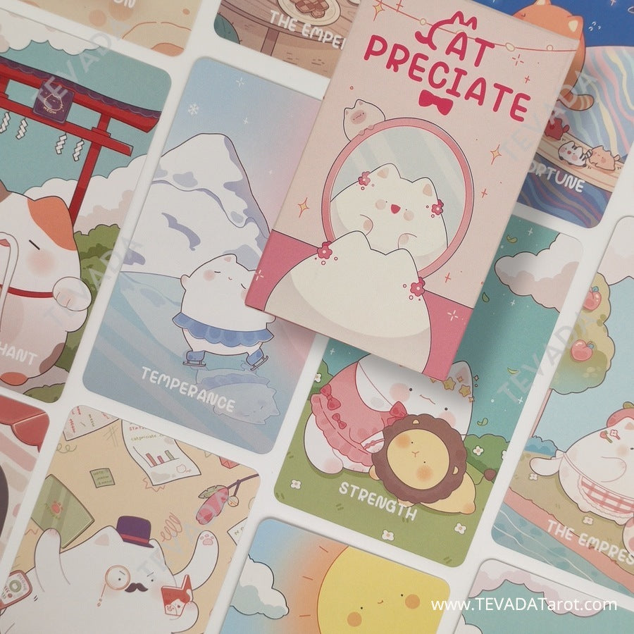 Unleash your intuition with the CAtPreciate Divination Deck - a charming fusion of Tarot and Oracle cards featuring adorable cats. Elevate your cute tarot deck collection today!