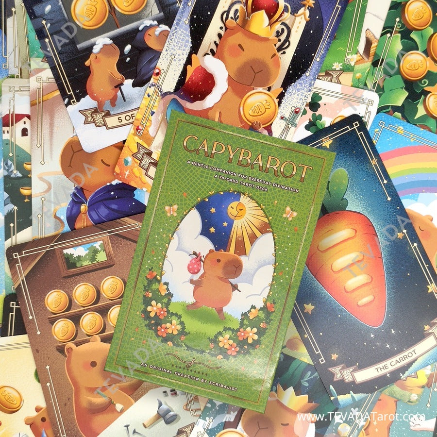 Explore the world of divination with the Capybarot Tarot deck! Featuring 78 adorable cards inspired by the world&