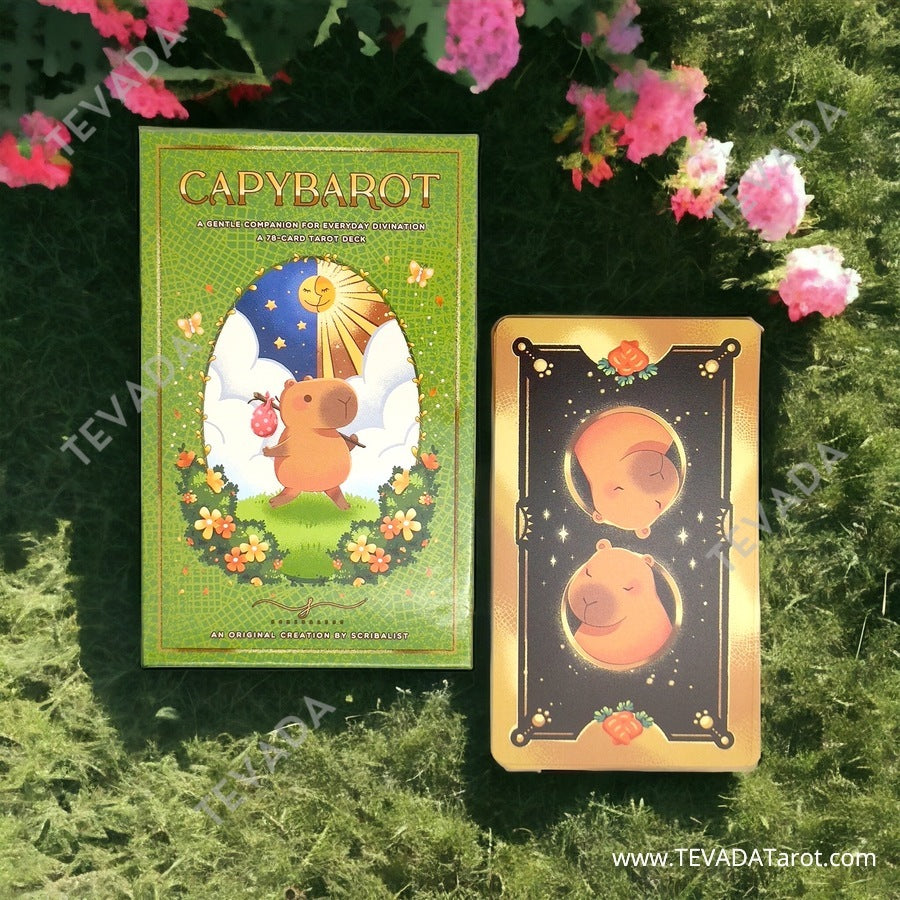 Explore the world of divination with the Capybarot Tarot deck! Featuring 78 adorable cards inspired by the world's largest rodents, this deck is perfect for those looking for a playful and intuitive approach to tarot reading. Discover the magic of these cute creatures and let them guide you on your spiritual journey.