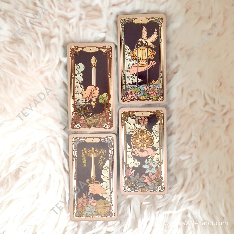 Immerse yourself in the beauty of Retro Impression Tarot POCKET. Compact deck with exquisite Art Nouveau-inspired artwork. Experience the magic of tarot anytime, anywhere with this captivating and beautiful pocket-sized deck.