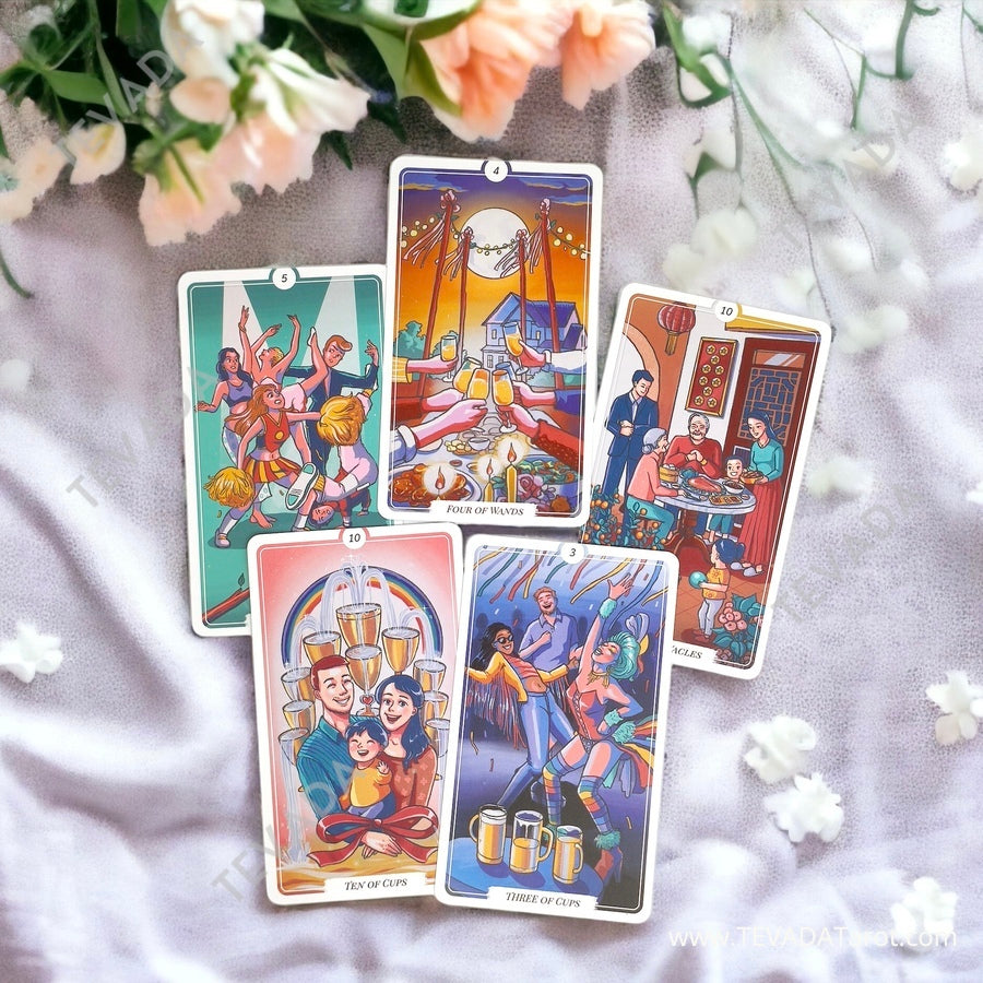 Wake Me Up Tarot II: A whimsical and vibrant 78-card deck capturing modern life's scenes in a playful cartoon style. Discover the magic within this beautiful tarot deck.