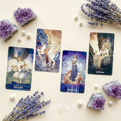 The Radiant Essence Tarot Deck featuring vintage manga Greek mythology art for intuitive divination.