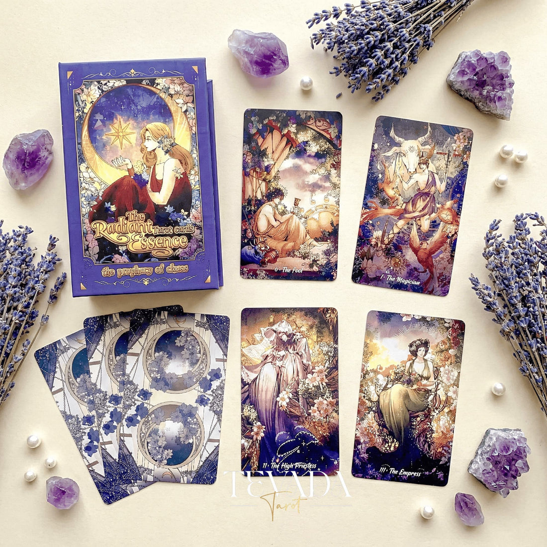 The Radiant Essence Tarot Deck featuring vintage manga Greek mythology art for intuitive divination.