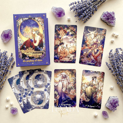 The Radiant Essence Tarot Deck featuring vintage manga Greek mythology art for intuitive divination.