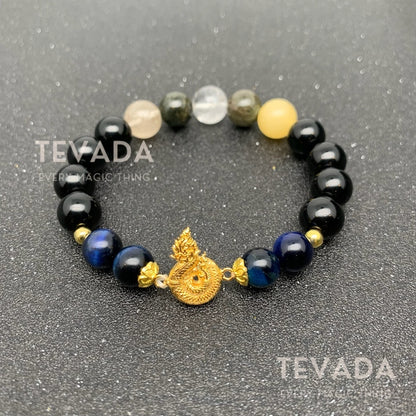 Embrace power and protection with the GOLDEN NAGA Lucky Beads Gemstone Bracelet. Featuring Lapis Lazuli and Black Onyx, this bracelet is a symbol of strength and prosperity