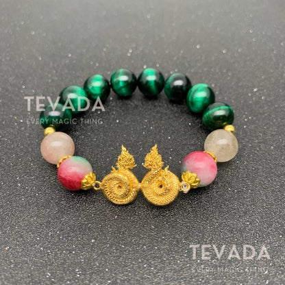 Adorn yourself with the Lucky Beads Gemstone Bracelet DUO NAGA, a fusion of spiritual power and elegance. Featuring tri-color jade and cat&