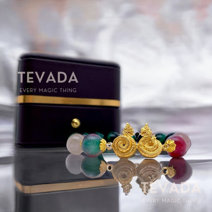 Adorn yourself with the Lucky Beads Gemstone Bracelet DUO NAGA, a fusion of spiritual power and elegance. Featuring tri-color jade and cat&