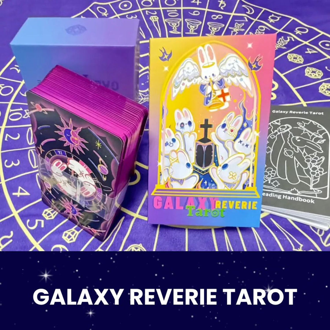 Discover the Galaxy Reverie Tarot—a 78-card deck featuring a cosmic rabbit’s journey through the stars. Explore intuitive insights, celestial wisdom, and elemental energies in every reading.