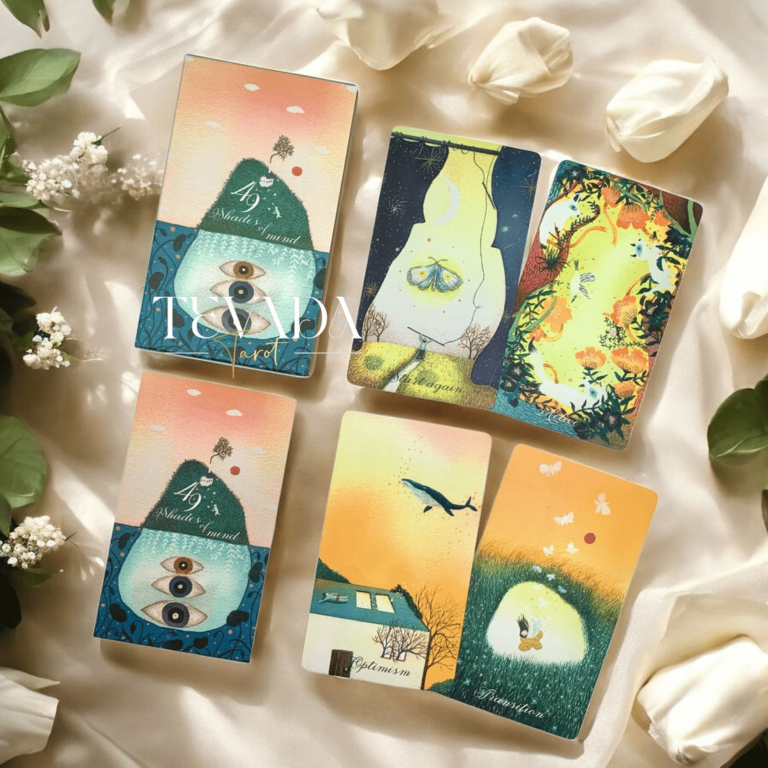 Unlock your subconscious with &quot;49 Shades of Mind,&quot; an intuitive oracle deck of 49 abstract art cards. Perfect for narrative therapy and self-discovery, guiding you through profound wisdom and clarity.