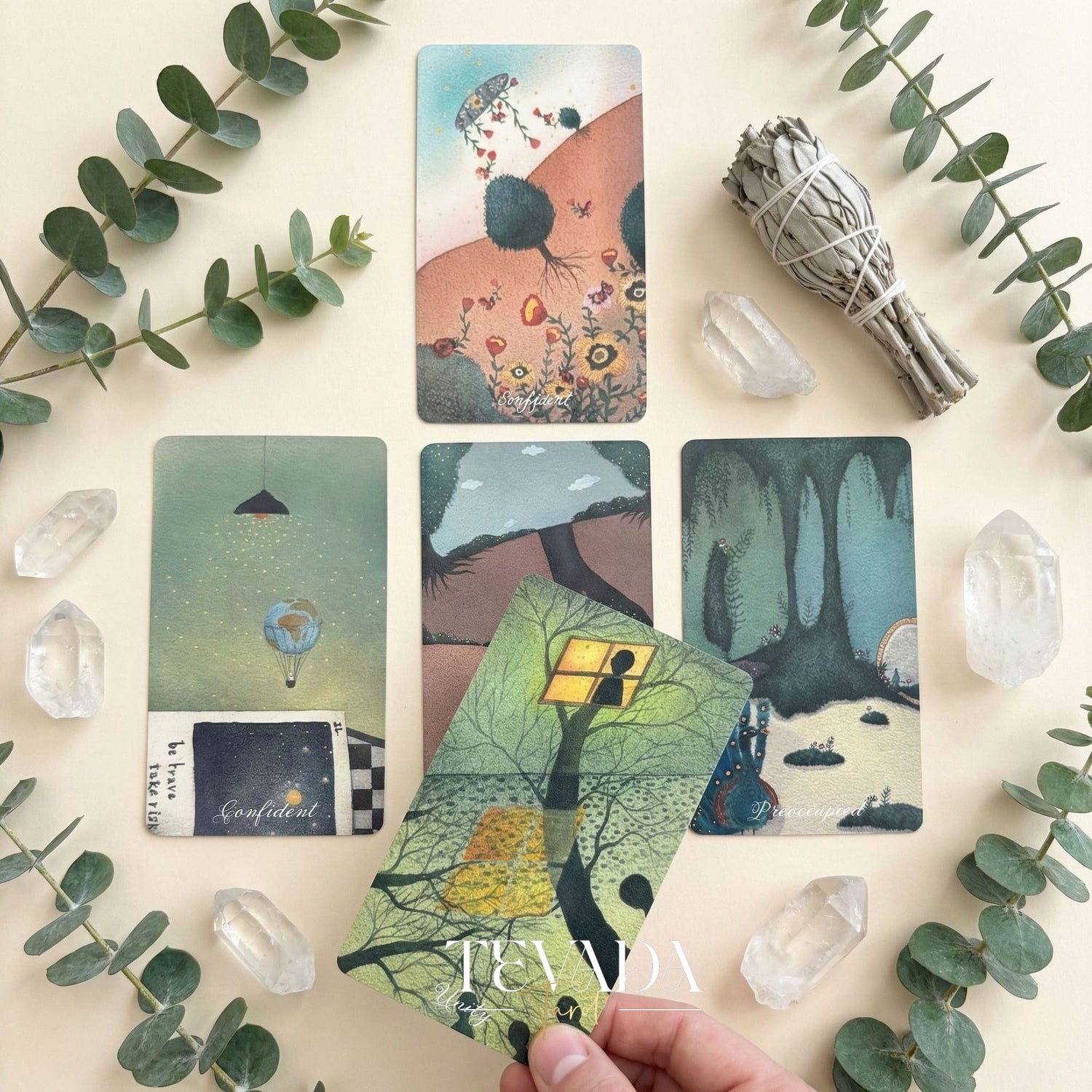 49 Shades of Mind Oracle Deck featuring gentle cartoon art and color therapy themes for emotional healing