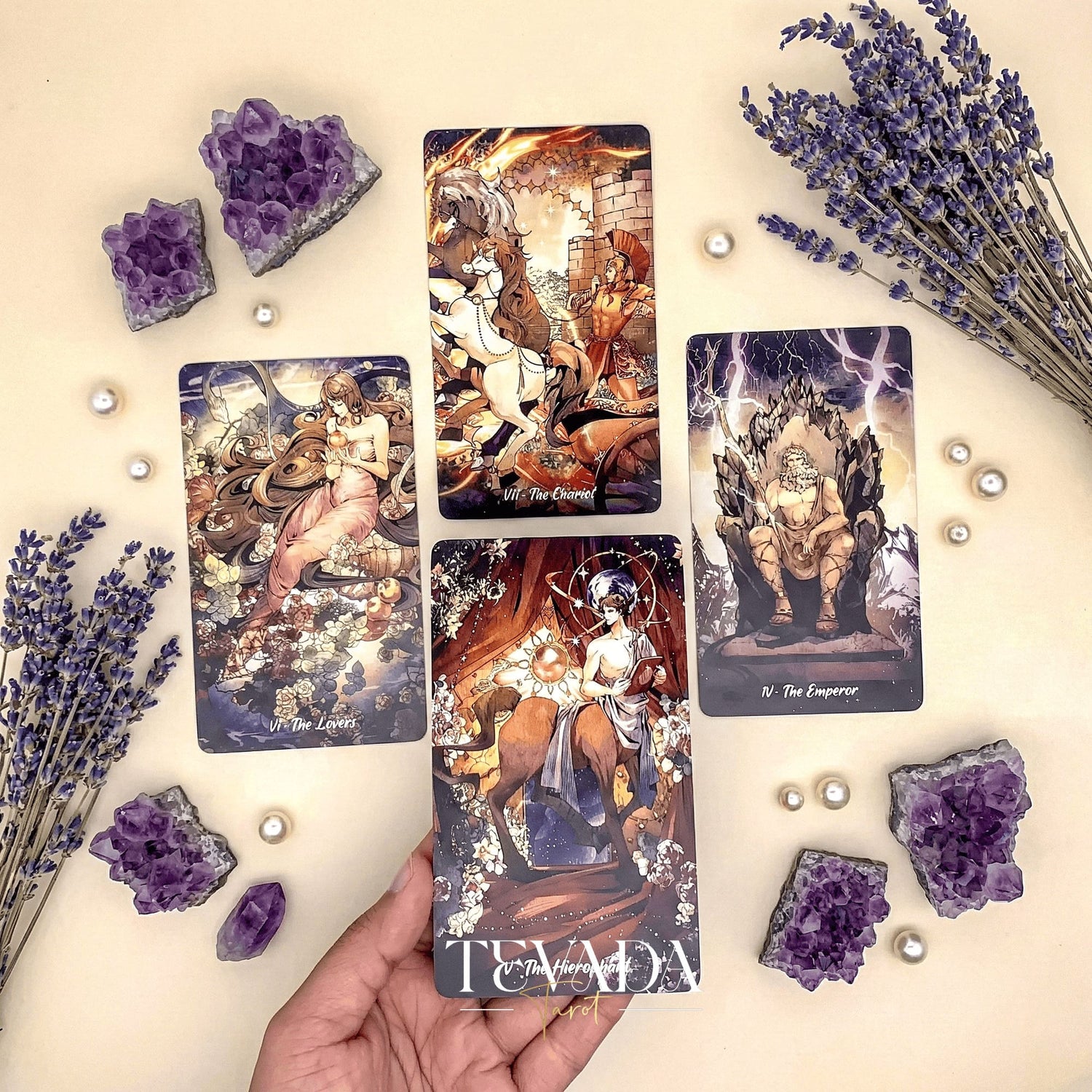 The Radiant Essence Tarot Deck featuring vintage manga Greek mythology art for intuitive divination.