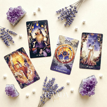 The Radiant Essence Tarot Deck featuring vintage manga Greek mythology art for intuitive divination.