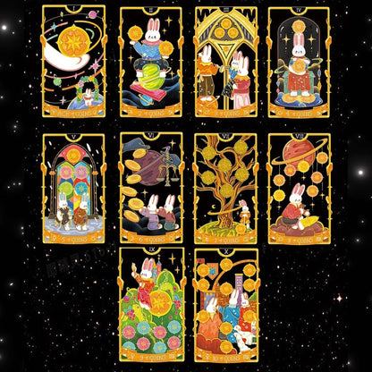 Discover the Galaxy Reverie Tarot—a 78-card deck featuring a cosmic rabbit’s journey through the stars. Explore intuitive insights, celestial wisdom, and elemental energies in every reading.