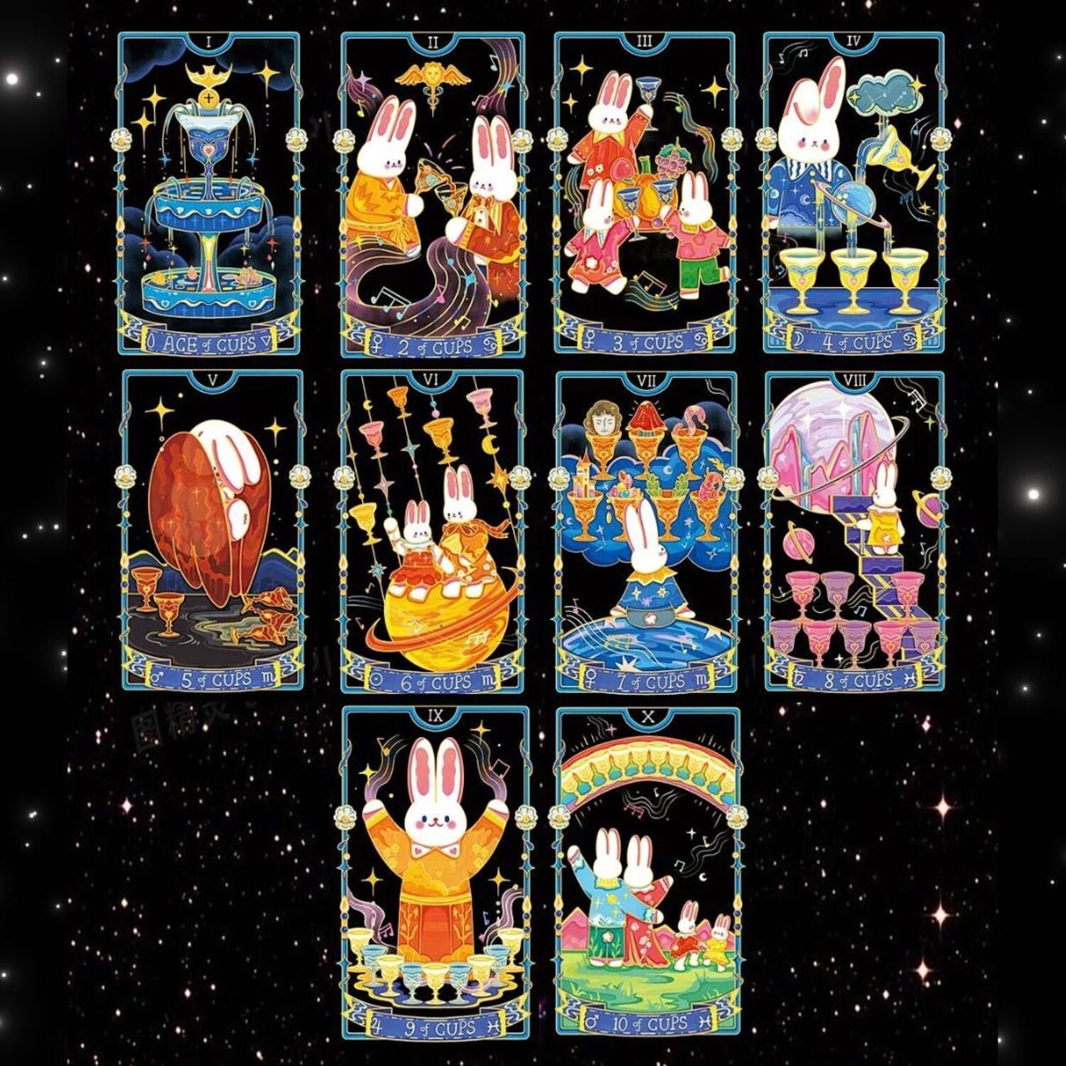 Discover the Galaxy Reverie Tarot—a 78-card deck featuring a cosmic rabbit’s journey through the stars. Explore intuitive insights, celestial wisdom, and elemental energies in every reading.