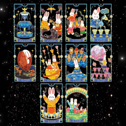 Discover the Galaxy Reverie Tarot—a 78-card deck featuring a cosmic rabbit’s journey through the stars. Explore intuitive insights, celestial wisdom, and elemental energies in every reading.