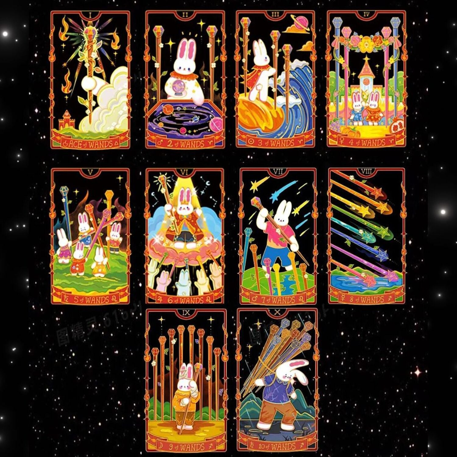 Discover the Galaxy Reverie Tarot—a 78-card deck featuring a cosmic rabbit’s journey through the stars. Explore intuitive insights, celestial wisdom, and elemental energies in every reading.