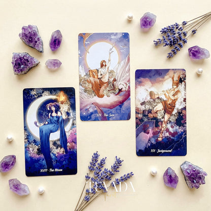 The Radiant Essence Tarot Deck featuring vintage manga Greek mythology art for intuitive divination.
