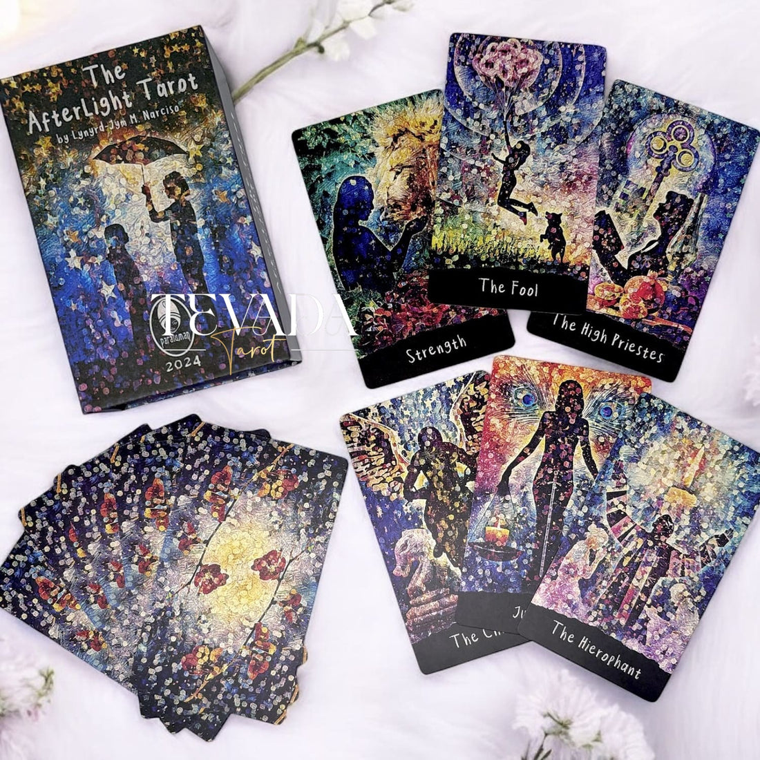 Experience intuitive guidance with The AfterLight Tarot. This 78-card deck blends Impressionist, Surrealist, and Magic-Realist art into a magical tool for self-discovery and transformation.