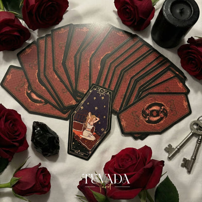 Aisling Tarot Gilded Edt featuring gothic violin art and coffin box for shadow work divination.